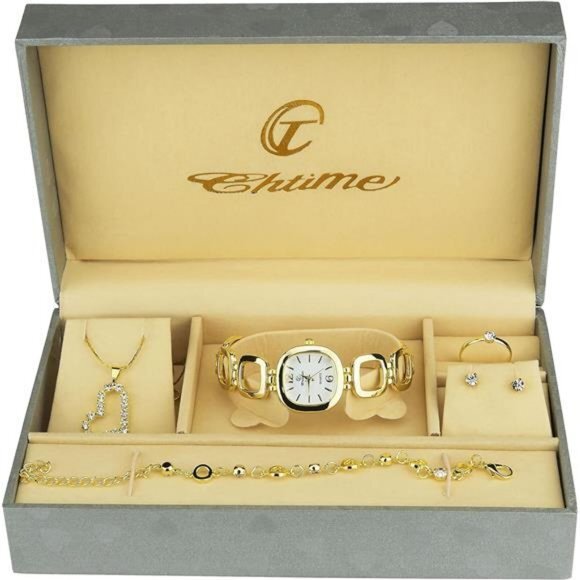 New Women's Gift Set Watch gold- Jewelry set- Necklace-Ring- Earrings - Band - Picture 1 of 6